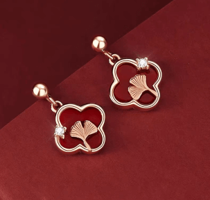 red enamel flower earrings