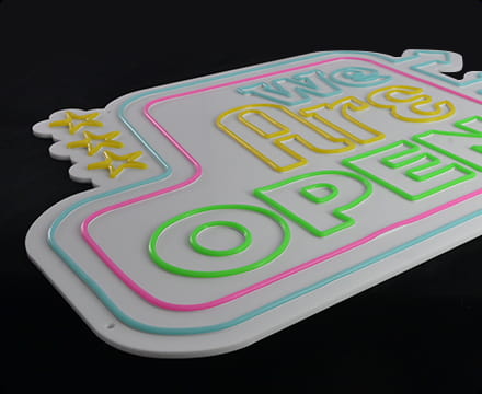 colorful neon signs with white acrylic