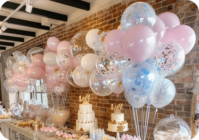 Confetti balloons decoration for baby shower scene