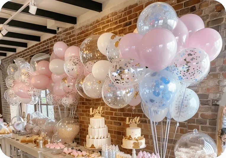 Confetti balloons decoration for baby shower scene Confetti balloons decoration for baby shower scene