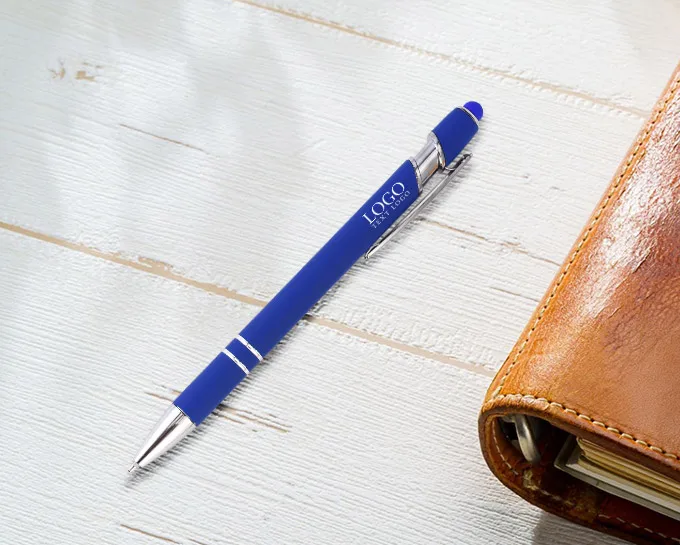 Blauwe rubberen promotionele styluspen Blauwe rubberen promotionele styluspen