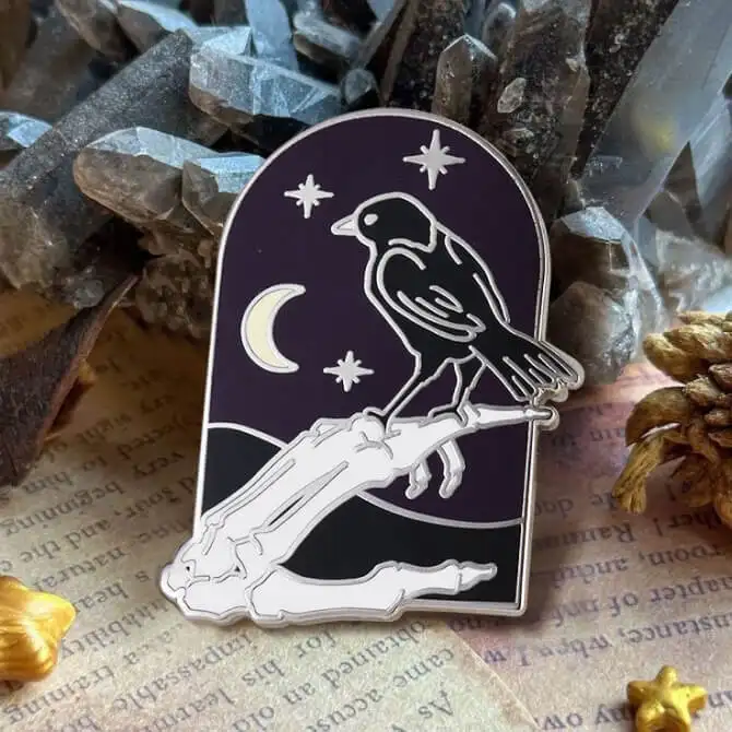 Bird On Hand Bones Hard Enamel Pins