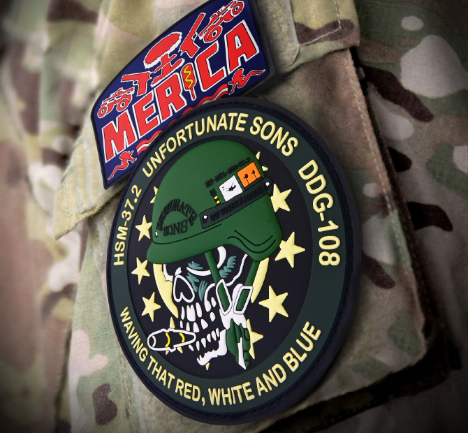 custom PVC patches on camouflage clothing