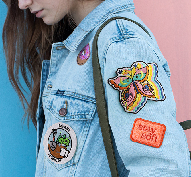 custom embroidery patches on denim jacket