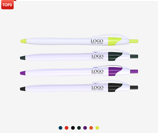 White Retractable Pen with Colored Trim