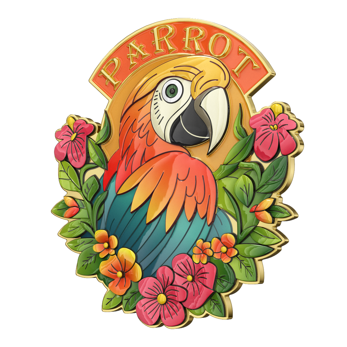D Parrot UV printed lapel pins 20563cYasp