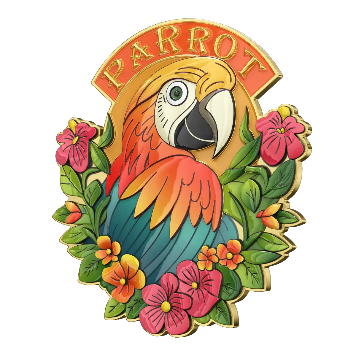 D Parrot UV printed lapel pins 20563cYasp