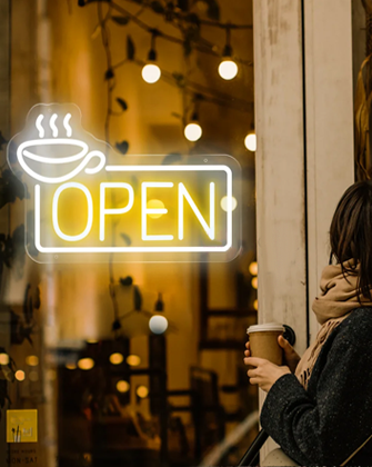 outdoor open neon sign