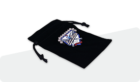 velour pouch of baseball pin