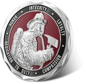 3D rendering of custom firefighter challenge coins 3D rendering of custom firefighter challenge coins