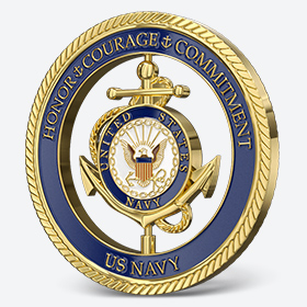 3-D rendering for real-to-life products effect of navy challenge coins
