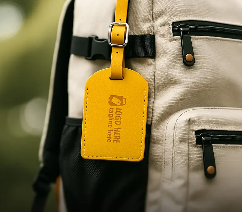 Gele bagagelabel met logo