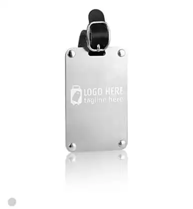 Silver Tone Stainless Steel Luggage Tag With Strap