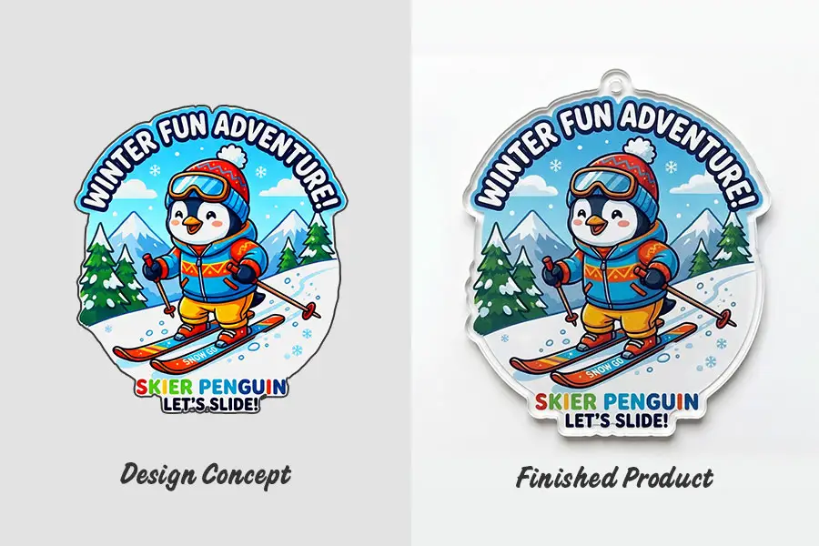 Artwork VS real product of customized acrylic keychains Artwork VS real product of customized acrylic keychains
