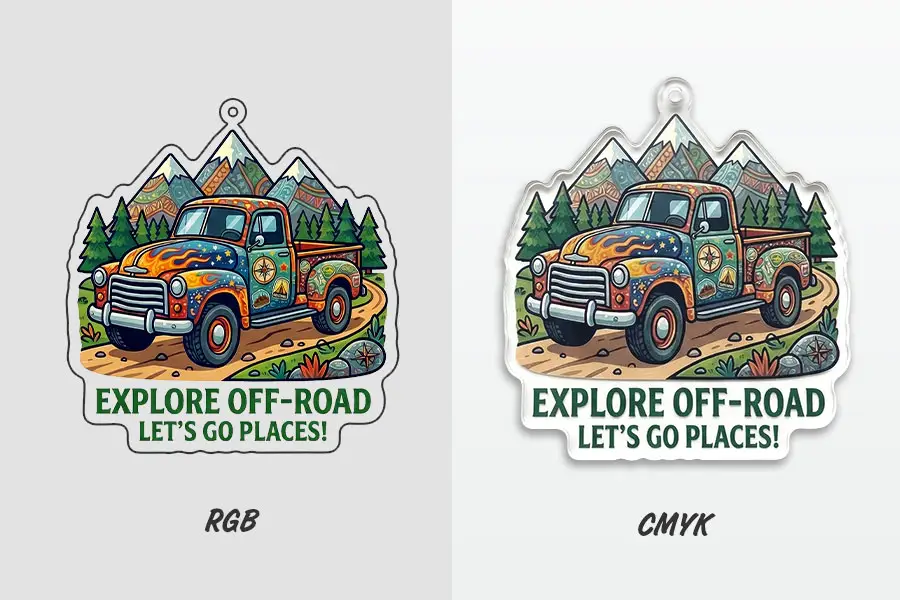 the RGB color VS CMYK of custom acrylic keychain the RGB color VS CMYK of custom acrylic keychain