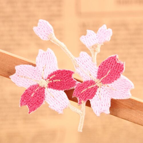 A Spray Of Pink Flower Embroidered Patches