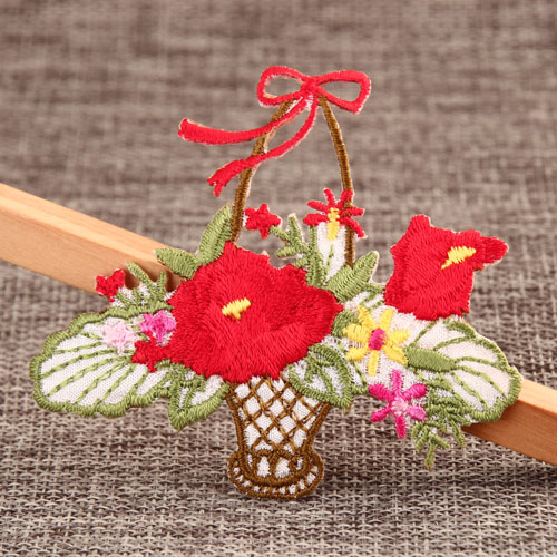  Flower in Basket Embroidered Patches