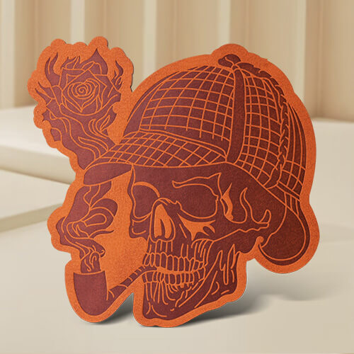 Smoking Skull Leather Personalized  Patches