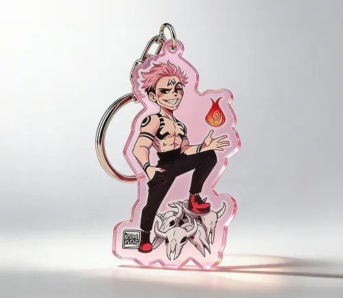 Custom Red Acrylic Keychain with Printed Anime