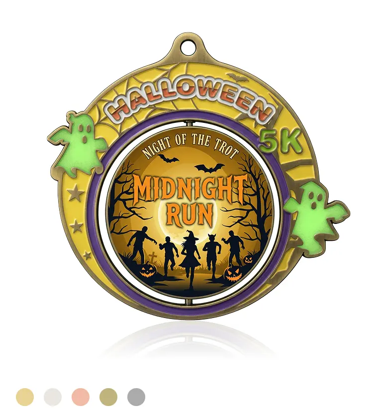 Spinning Halloween 5K Run Medal