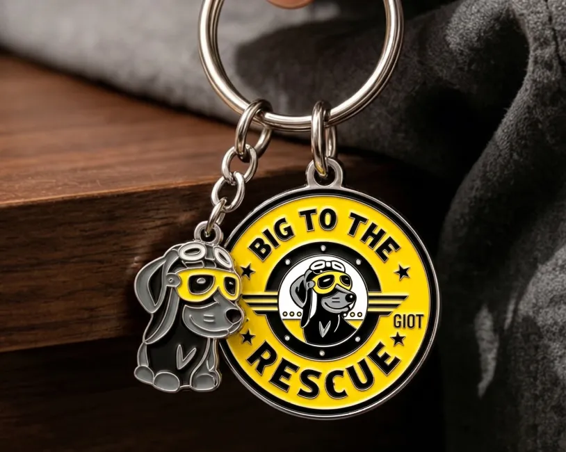 Custom "Big To The Rescue" Dog Pilot Enamel Keychains Custom "Big To The Rescue" Dog Pilot Enamel Keychains