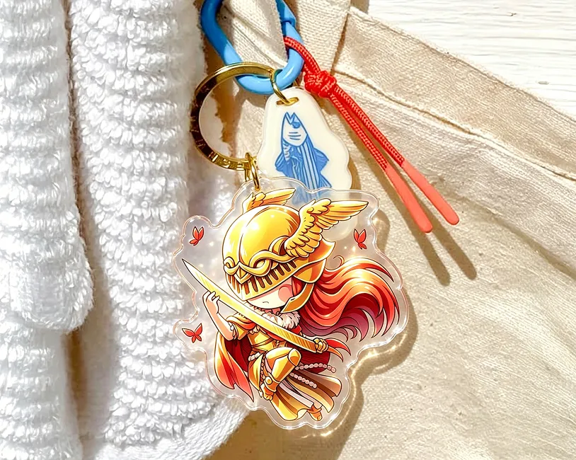 Chibi red-haired warrior in golden armor acrylic keychain Chibi red-haired warrior in golden armor acrylic keychain