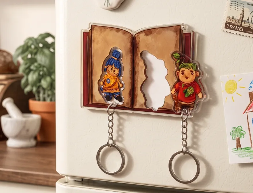 Acrylic couple keychains with multiple character elements Acrylic couple keychains with multiple character elements
