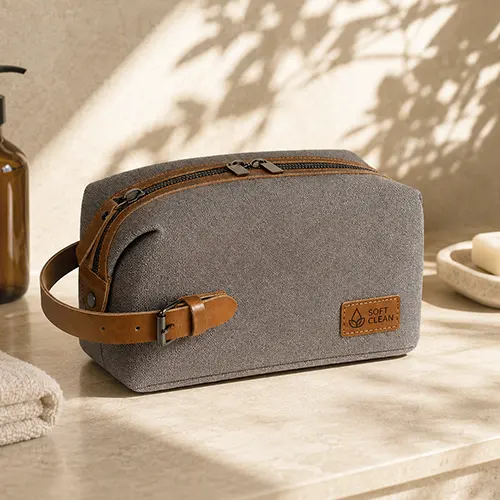 Portable Canvas Travel Toiletry Bag Leather Patch Portable Canvas Travel Toiletry Bag Leather Patch