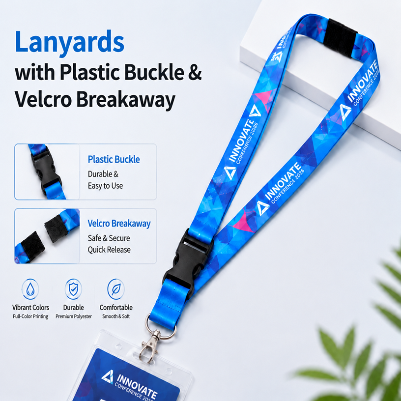 Lanyards with Plastic Buckle & Velcro Breakaway