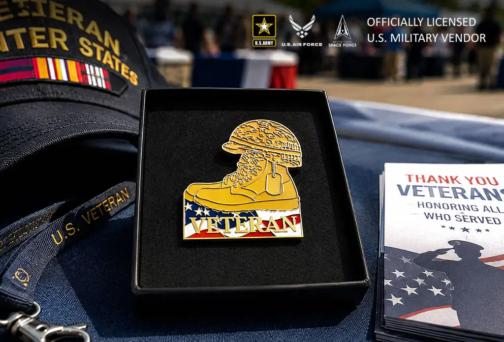 Combat Boots Veteran Pin with American Flag