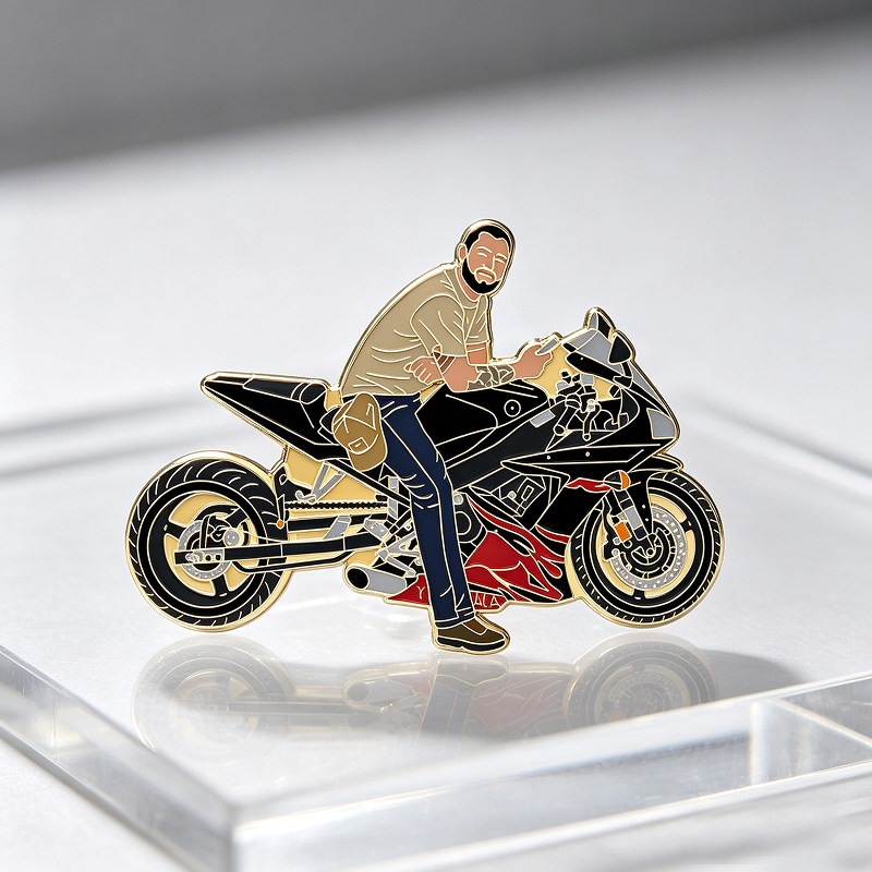 Classic Motorcycle Rider Pin With Biker Design