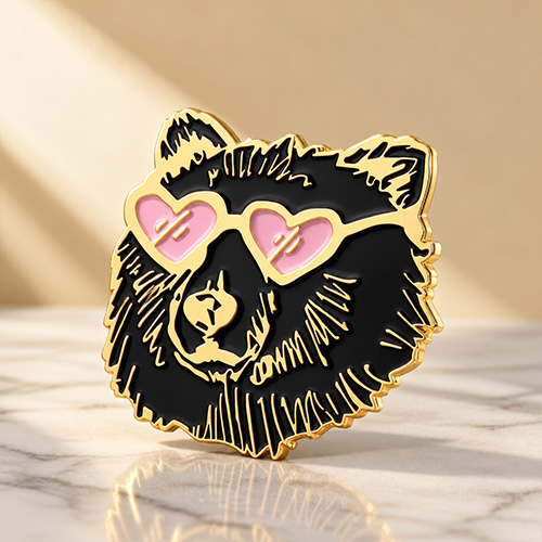 Cool Black Bear with Heart Sunglasses Enamel Pins