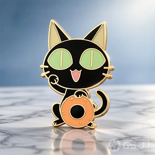Cute Black Cat Holding Donut Enamel Pins Cute Black Cat Holding Donut Enamel Pins