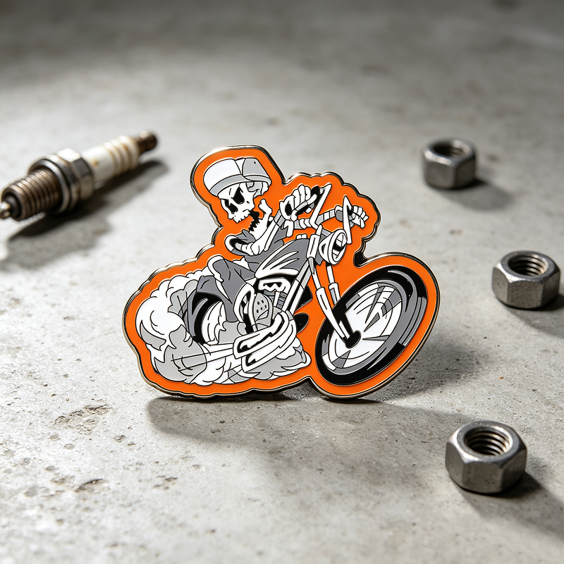 Flaming Chopper Bike Pin With Flame Details