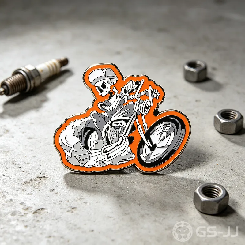 Flaming Chopper Bike Pin With Flame Details Flaming Chopper Bike Pin With Flame Details