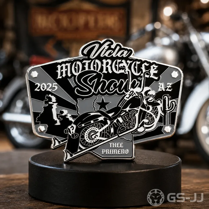 Motorcycle Show Commemorative Pin With Vintage Bike Design Motorcycle Show Commemorative Pin With Vintage Bike Design