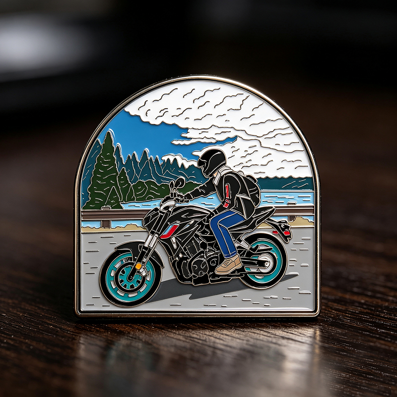 Open Road Motorcycle Pin With Road And Bike Elements