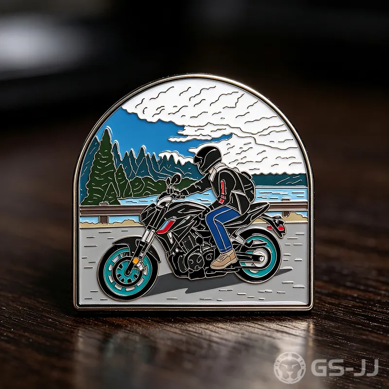 Open Road Motorcycle Pin With Road And Bike Elements Open Road Motorcycle Pin With Road And Bike Elements
