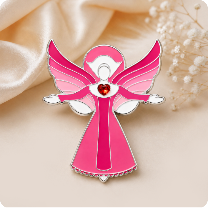 Pink Guardian Angel Heart Enamel Pins