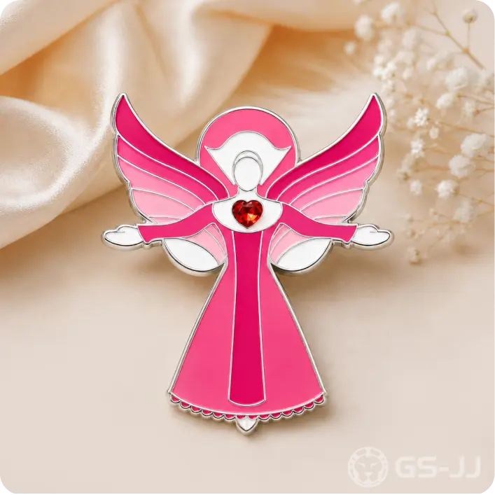 Pink Guardian Angel Heart Enamel Pins Pink Guardian Angel Heart Enamel Pins