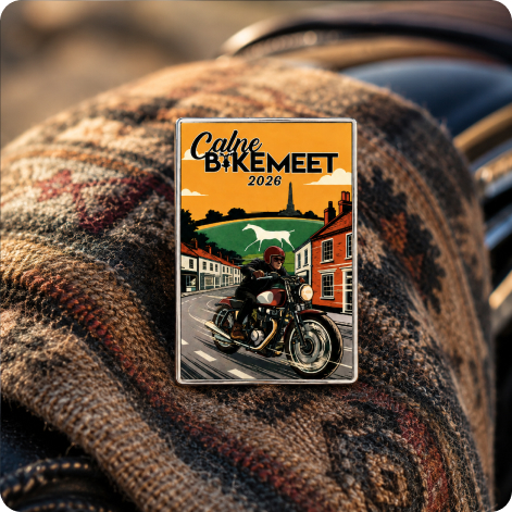 Vintage Ride Event Pin With Motorcycle Artwork