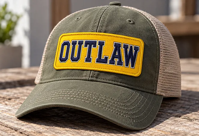 custom sew-on patches on baseball cap