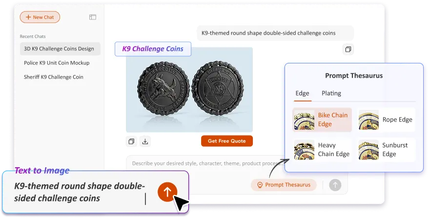 Free Text to Image Art AI K9 Challenge Coin Generator