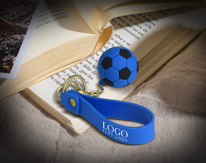 Soccer Ball Wrist Strap Key Chain Blue