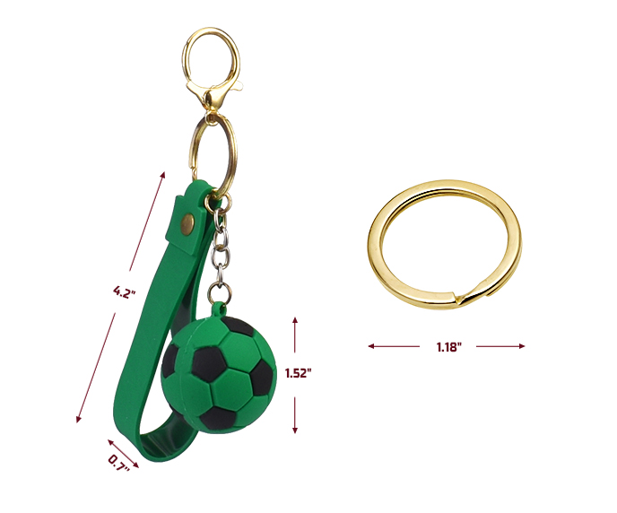 Soccer Ball Wrist Strap Key Chain Green Logo