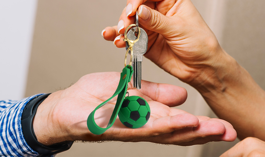Soccer Ball Wrist Strap Key Chain Logo Green