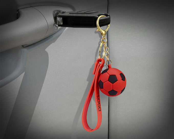 Soccer Ball Wrist Strap Key Chain Red