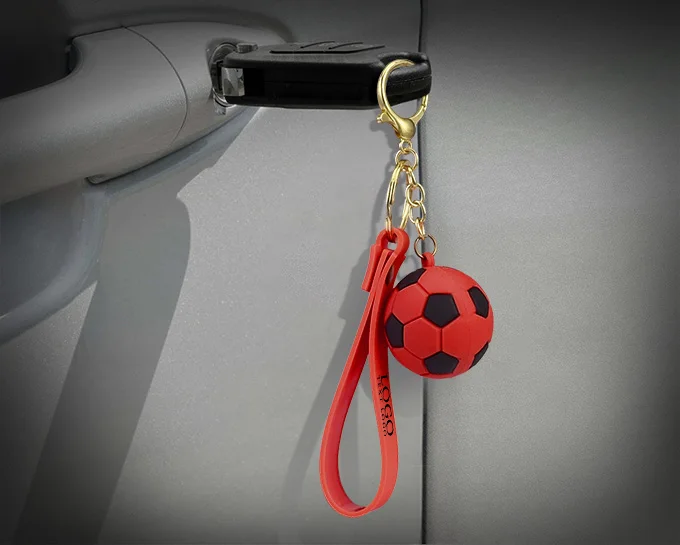 Soccer Ball Wrist Strap Key Chain Red