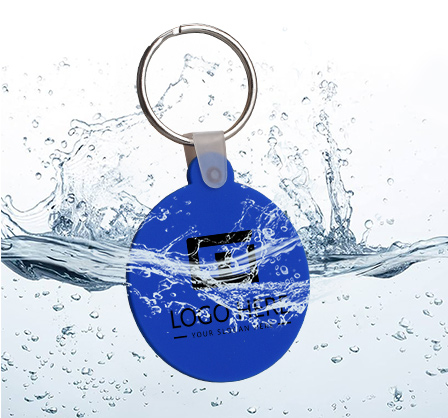 Round Silicone Keychain Blue Logo
