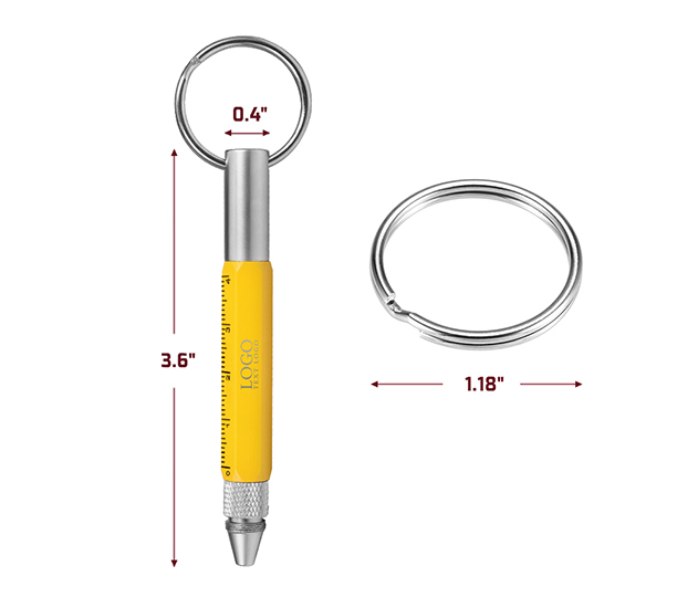 6-In-1 Tool Stylus Twist Pen With Keychain Sizes